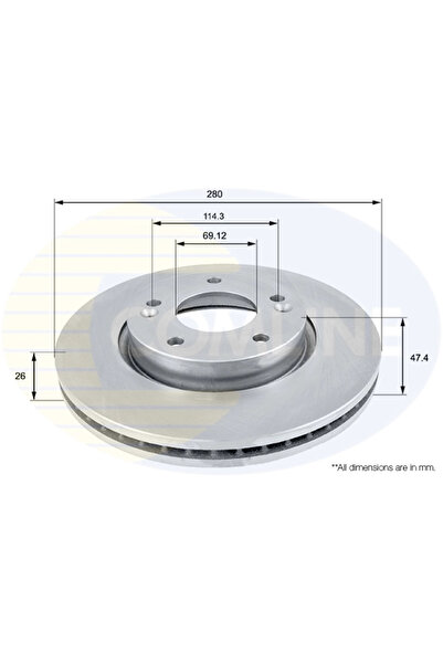 Comline Disc Frana Hyundai Coupe 1/Coupe 2/Sonata 6 Kia Carens 3 Microbus/Cee...