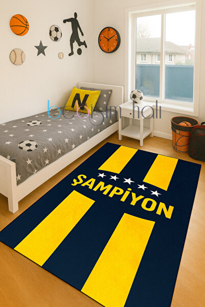 Bebişim Halı Taraftar Sarı Lacivert Çocuk Odası Halısı