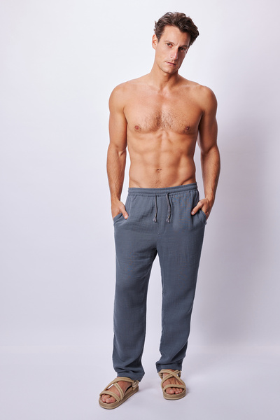 Dear Deer Gray Blue Bamboo Muslin Pants