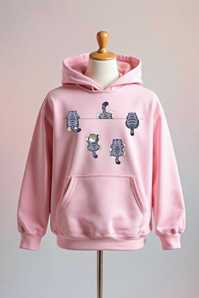 Vordevia سويت شيرت قطني كبير الحجم مطبوع عليه صورة قطة، مصنوع من 3 خيوط