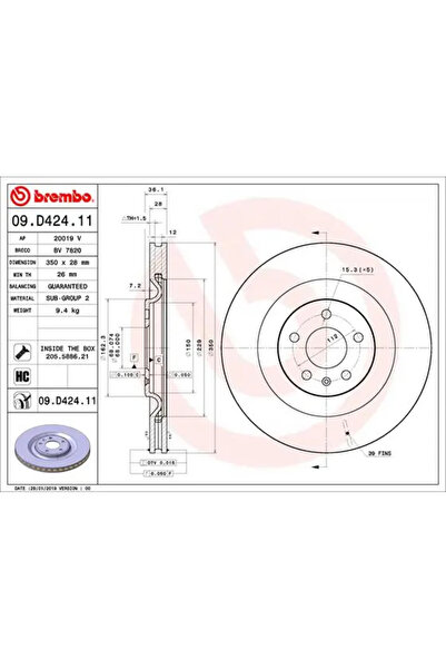 Brembo Disc Frana Audi A6 Allroad C8/A6 C8/A7 Honda Integra Cupe