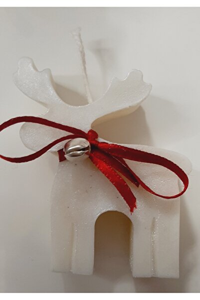 ArtINA esmaraldchic Lumanare parfumata Renul Rudolf alb cu clopotel, cadouri handmade pentru Craciun, ceara naturala