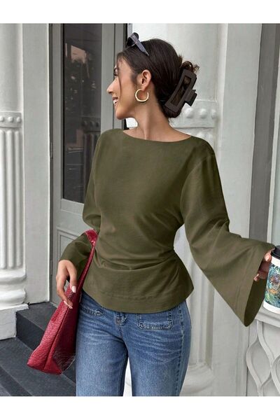 COOL TARZ Women's Tie Waist Drawstring Spanish Sleeve Blouse