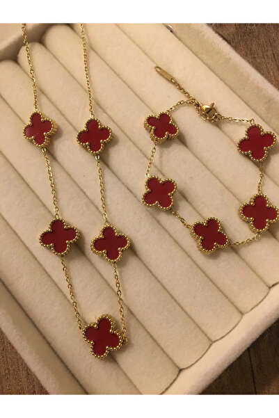 ANGELSS JEWELLERY طقم قلادة وسوار موديل يوني كلاي بوردو من فان كليف (طقم قلادة وسوار يوني كلاي بوردو)