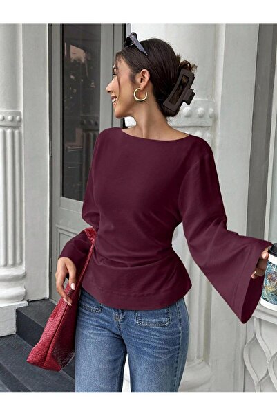 COOL TARZ Women's Tie Waist Drawstring Spanish Sleeve Blouse