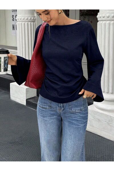 Tarz Cool Γυναικεία μπλούζα με κορδόνια που δένουν τη μέση, ισπανικό μανίκι