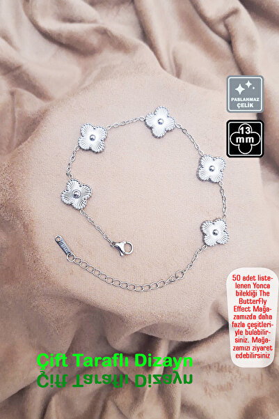 🍀4 Leaf Clover Steel Bracelet Pattern 🎨 1 Silver
