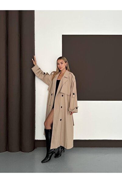 Ekim Store Uzun Pelerinli Kuşaklı Oversize Trençkot