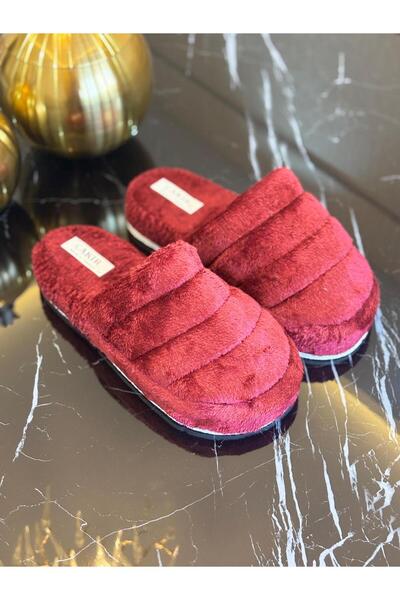 ÇAKIR Women's Burgundy Closed Front Plush House Slippers – Soft Non-Slip Sole Winter Comfortable House Shoes