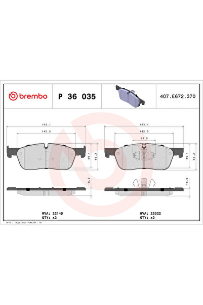 Brembo Комплект спирачни накладки за дискови спирачки Jaguar F-Pace/Xe/Xf 2 J...