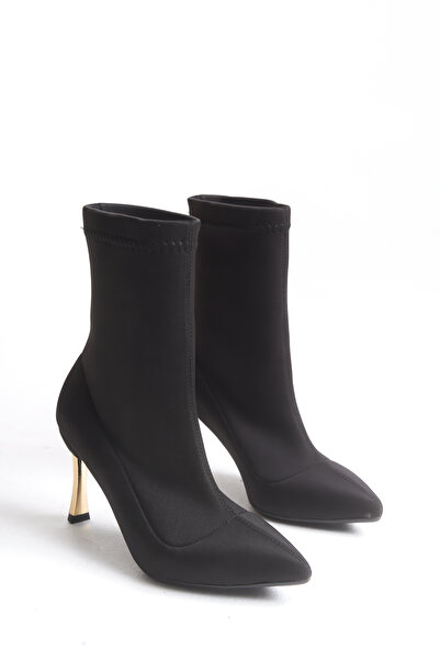 kapretta Kadın Sivri Burun Altın Detay Topuklu Streç Bot