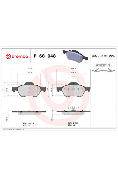 Brembo Комплект накладки за дискови спирачки Renault Megane 2/Scenic 2
