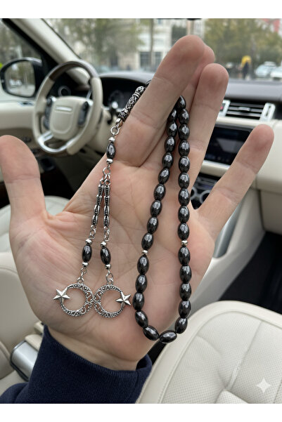 A-STİL TAKI Men's Valley of Wolves Black Natural Hematite Stone Gift Prayer Beads