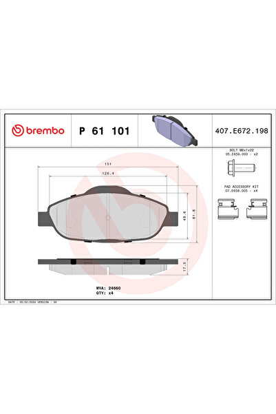 Brembo Set Placute Frana Frana Disc Peugeot 3008 1 Microbus/308 1/308 Cc