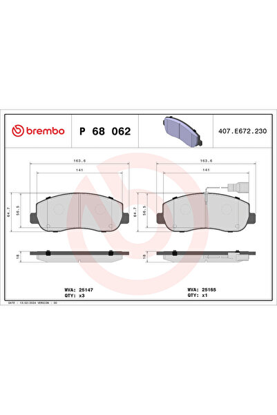 Brembo Комплект спирачни накладки за дискови спирачки Nissan NV400 Bus/NV400 ...