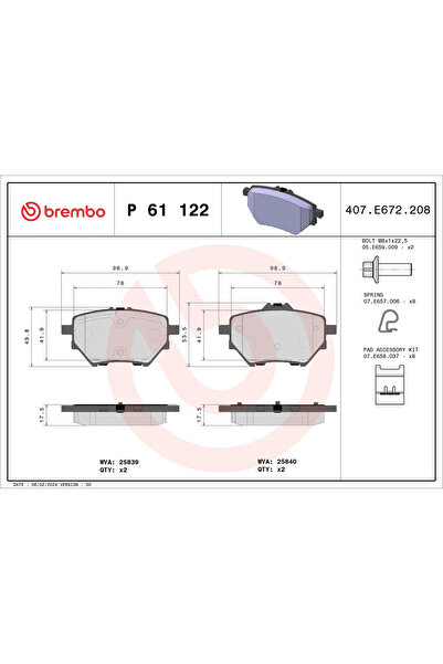 Brembo Set Placute Frana Frana Disc Byd Qin Citroen C4 Grand Picasso 2/C4 Pic...