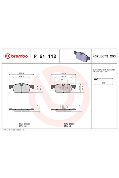 Brembo Комплект накладки за дискови спирачки Peugeot 508 1/508 затворена каро...