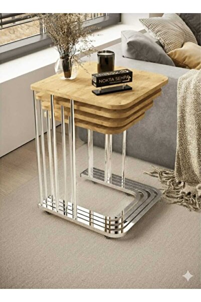 Nokta Sehpa Home 4lü tekerli gümüş ceviz c zigon sehpa