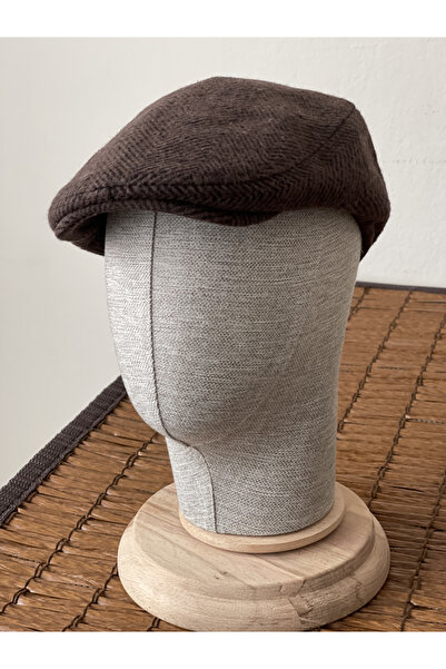 Rupen Kraft Kışlık London Model Yün Kumaş Unisex Flat Cep Kahve Rengi Balık Sırtı Kasket Şapka Hat ( Lastikli )