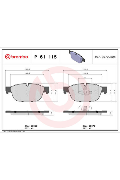 Brembo Set Placute Frana Frana Disc Citroen C5 3/C6/DS4 Ds (Capsa) Ds 5