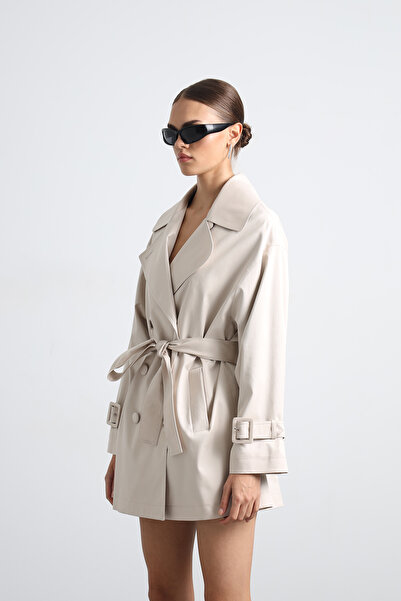 Mozto Serave Mini Beige Trench Coat