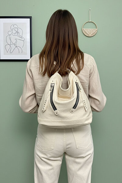 çantamgelsin Γυναικεία τσάντα πλάτης και ώμου από μαλακό δέρμα πολλαπλών τμημάτων μεγάλου μεγέθους (41x33 εκ.)