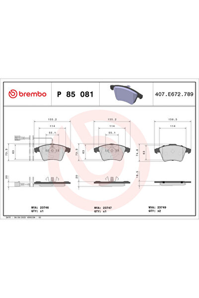 Brembo Set Placute Frana Frana Disc Vw Multivan T5/Transporter T5 Bus/Transpo...