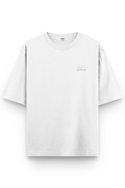 Overoz Open Your Eyes Back Printed Semi Oversize White Tshirt 1394