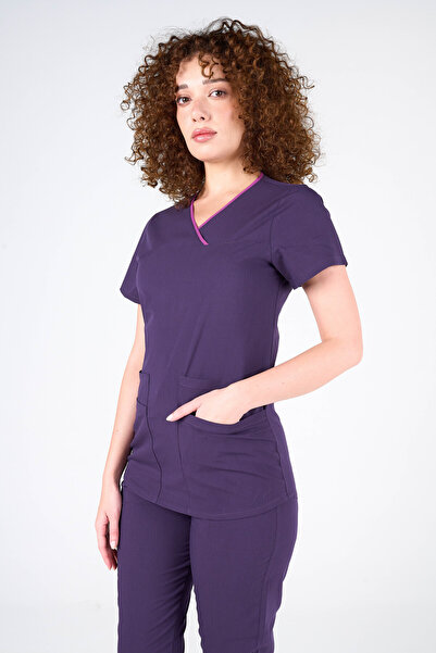 cabrio Label Koyu Mor Doktor Hemşire Medikal Cerrahi Takım Üniforma Scrubs -L...