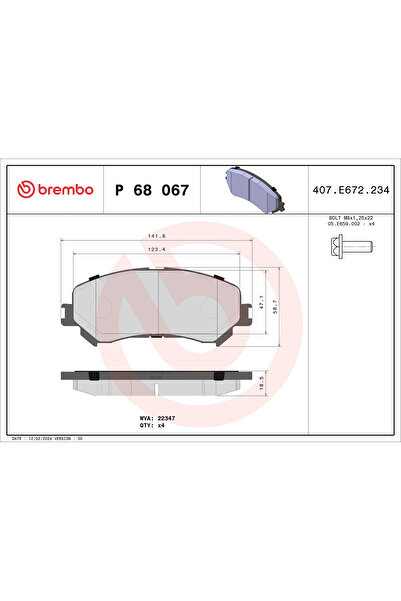 Brembo Set Placute Frana Frana Disc Renault Espace 5/Megane 4/Scenic 4