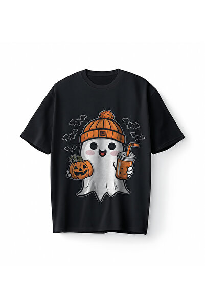 Bumeta Tricou drăguț cu imprimeu fantomă de Halloween, oversize, unisex