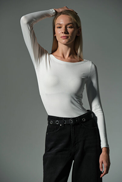 Domoda Πλεκτή μπλούζα με μακρύ μανίκι με λαιμόκοψη Premium Soft Touch @Sayat