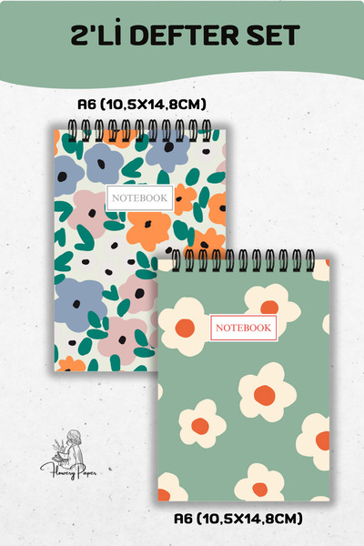 Flowery Paper 2'Li A6 Telli Defter- Çizgili 60 Yaprak/120 sayfa - , Notepad,b...