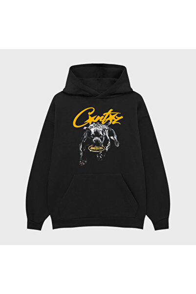 TRAGEDY Unisex Corteiz Köpek Baskılı 3 İplik Şardonlu Hoodie Sweatshirt