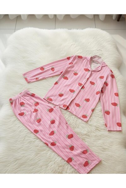 ARBİ kids Set de pijamale sezoniere cu mâneci lungi și nasturi cu model căpșu...