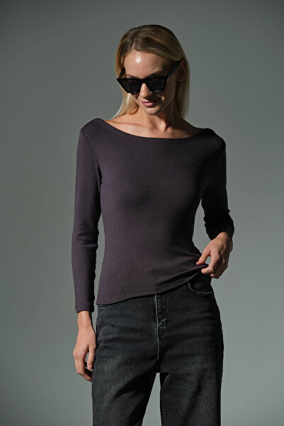 Domoda Πλεκτή μπλούζα με μακρύ μανίκι με λαιμόκοψη Premium Soft Touch @Sayat