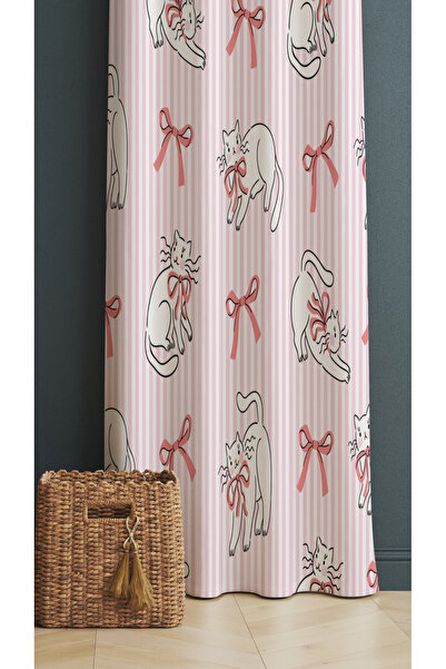 ALAMODECOR Pink Striped Cat Bow Ribbon Model Background Curtain