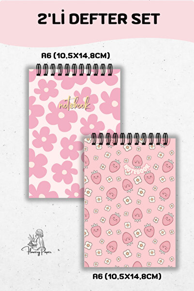 Flowery Paper 2'Li A6 Telli Defter- Çizgili 60 Yaprak/120 sayfa - , Notepad,b...