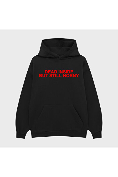 TRAGEDY هودي سويت شيرت يونيسكس مطبوع بثلاثة خيوط مع نقش 'Dead inside but still'
