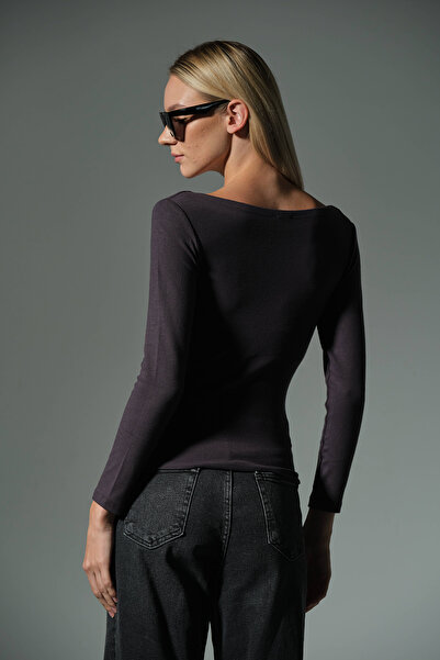 Domoda Πλεκτή μπλούζα με μακρύ μανίκι με λαιμόκοψη Premium Soft Touch @Sayat