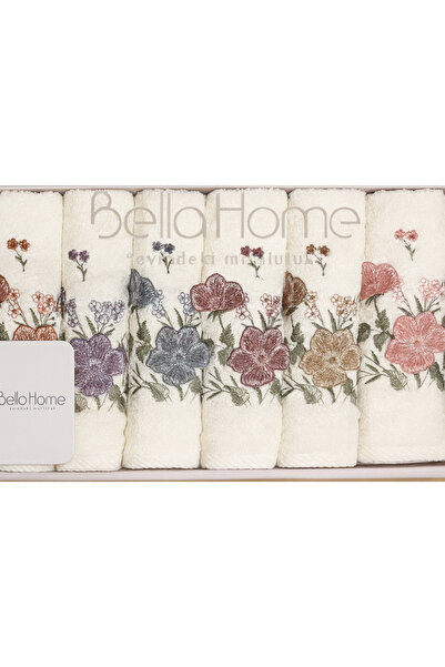 Bella Home Bamboo 50*90 cm Embroidered Hand Towel Set of 6 in Box