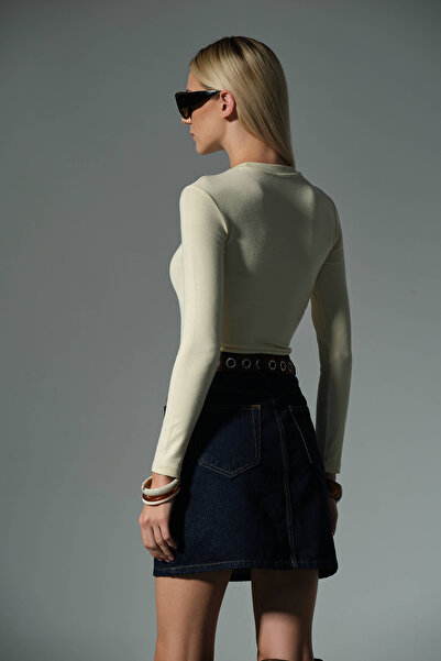 Domoda Πλεκτή μπλούζα με μακρύ μανίκι με λαιμόκοψη Premium Soft Touch @Sorbe