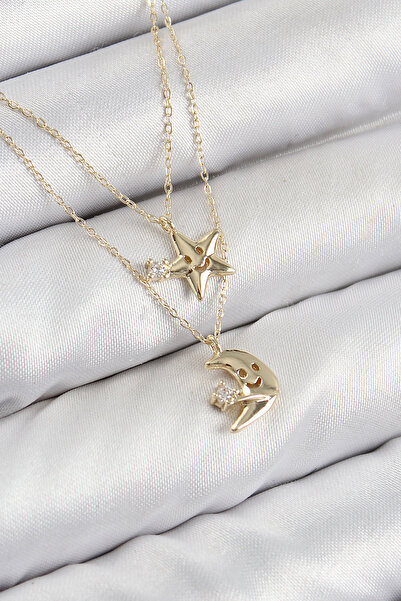 Skygo Brass Zircon Stone Star and Moon Model Gold Color Women's Necklace - Tj-Bko10422