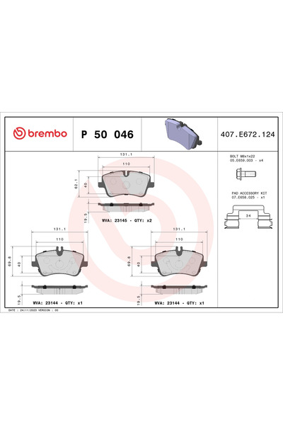Brembo Комплект спирачни накладки за дискови спирачки Mercedes-Benz C-класа/C...
