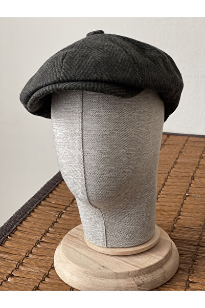 Rupen Kraft Winter Men's British Style Khaki Herringbone Wool Hat Cap Draped Peaky Blinders Cap
