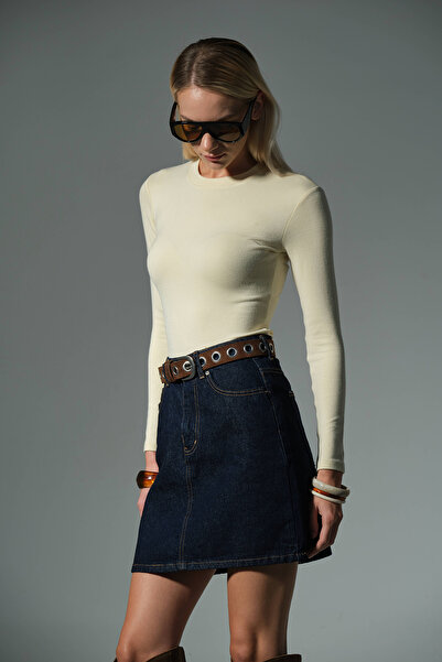 Domoda Πλεκτή μπλούζα με μακρύ μανίκι με λαιμόκοψη Premium Soft Touch @Sorbe