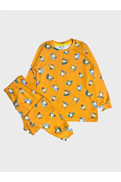 elmas kids Boys' Cotton Orange Duck Skateboard Patterned Seasonal Long Sleeve Pajama Set