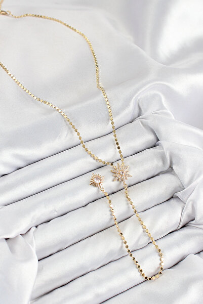Skygo Brass Zircon Stone Crushed Chain Pole Star Model Gold Color Y Necklace - Tj-Bko10469