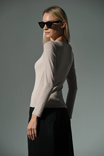 Domoda Πλεκτή μπλούζα με μακρύ μανίκι με λαιμόκοψη Premium Soft Touch @Sayat