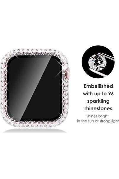 GREGOSS Apple Watch Seri 10/11 Uyumlu 46mm Cam + Ekran Parıldayan Taşlı Koruyucu Kapak